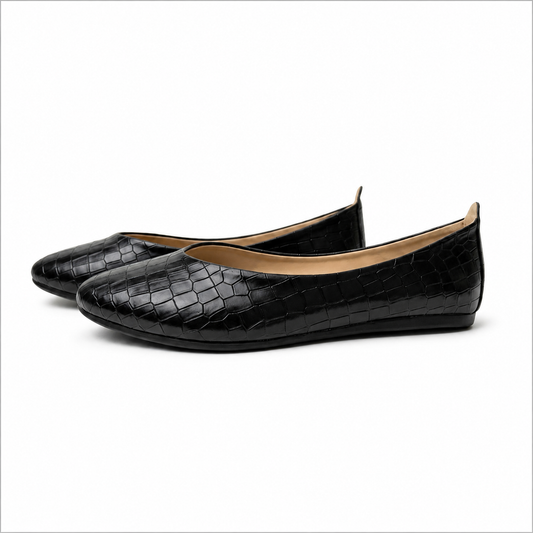Noir Croc Flats