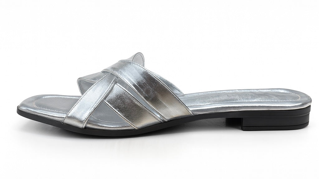 Silver Braided cross sandal