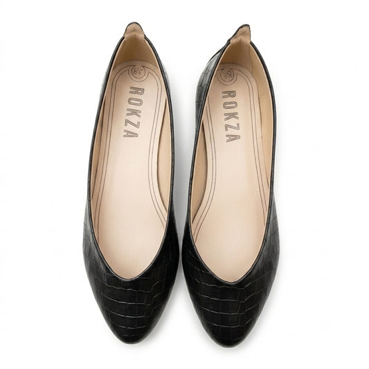 Noir Croc Flats