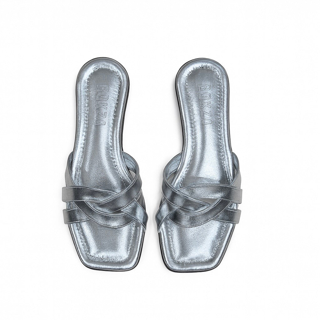 Silver Braided cross sandal