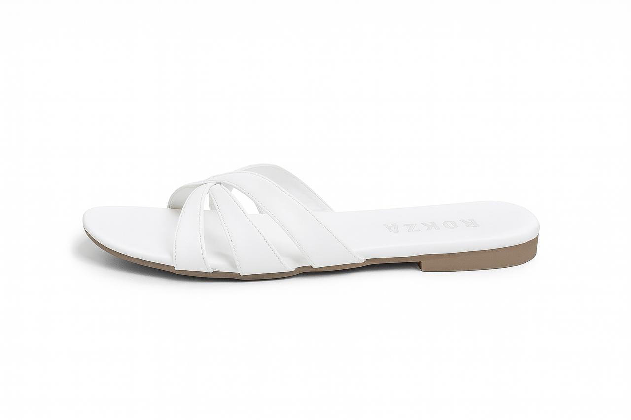 White Curved cross sandal